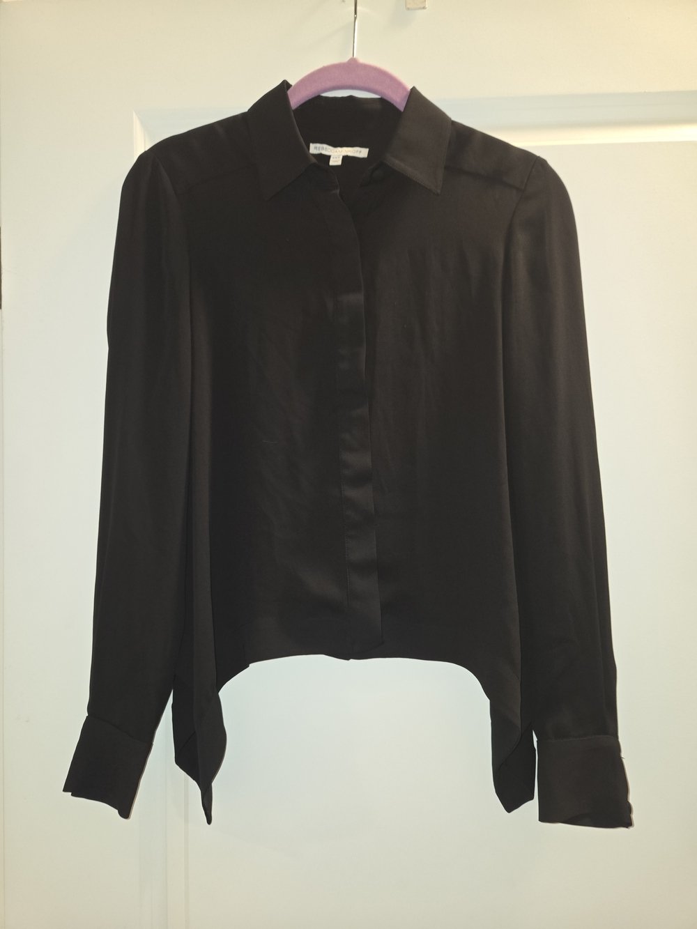Rebecca Minkoff Black Satin Button-Down Blouse